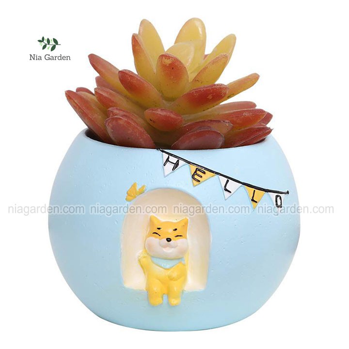 Chậu nhựa trồng sen đá xương rồng mini hình thỏ chó Shiba kỳ lân voi Nia Garden N4