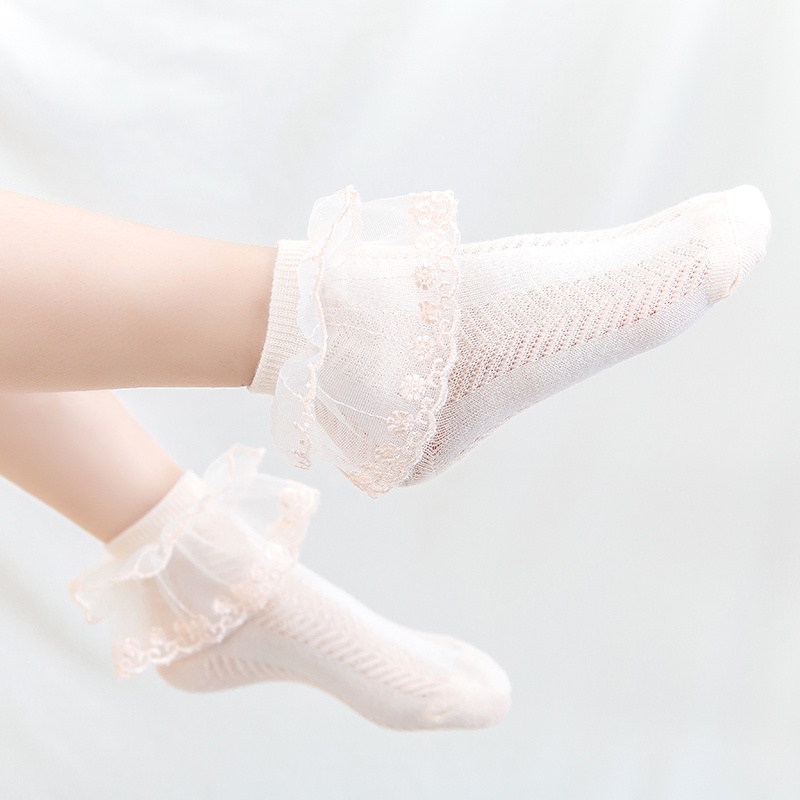 Tất cotton mỏng phối ren dễ thương phong cách công chúa nhảy múa cho bé gái 1-8 tuổi