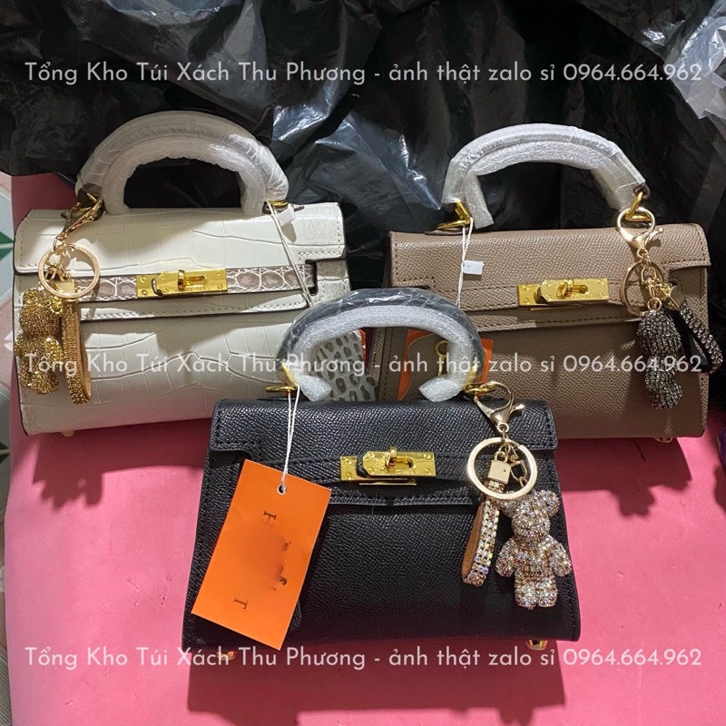 Túi đeo chéo, cầm tay dáng lùn size 19 tag vàng kèm phụ kiện siêu sang chảnh (ảnh thật) - không kèm gấu treo