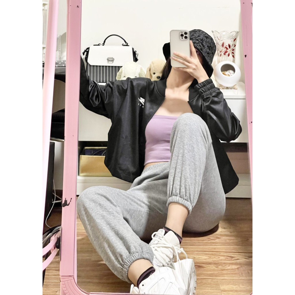 Quần jogger trơn, cạp chun, dáng rộng năng động, thoải mái, quần nỉ mặc ở nhà
