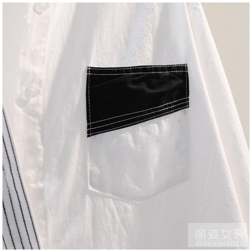 Đầm Sơ Mi cotton Tay Dài Dáng Rộng Thêu Họa Tiết Màu Trắng Đen Thời Trang Hàn Quốc Cho Nữ