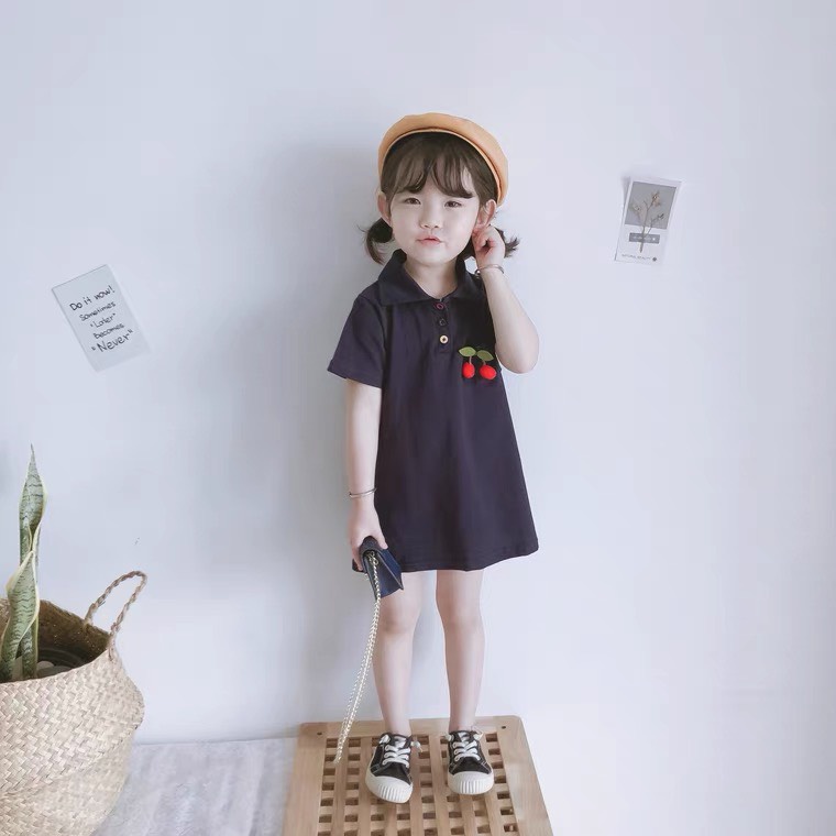 Váy Suông dáng polo trẻ em cotton thoáng mát basic cho bé 4-8 tuổi