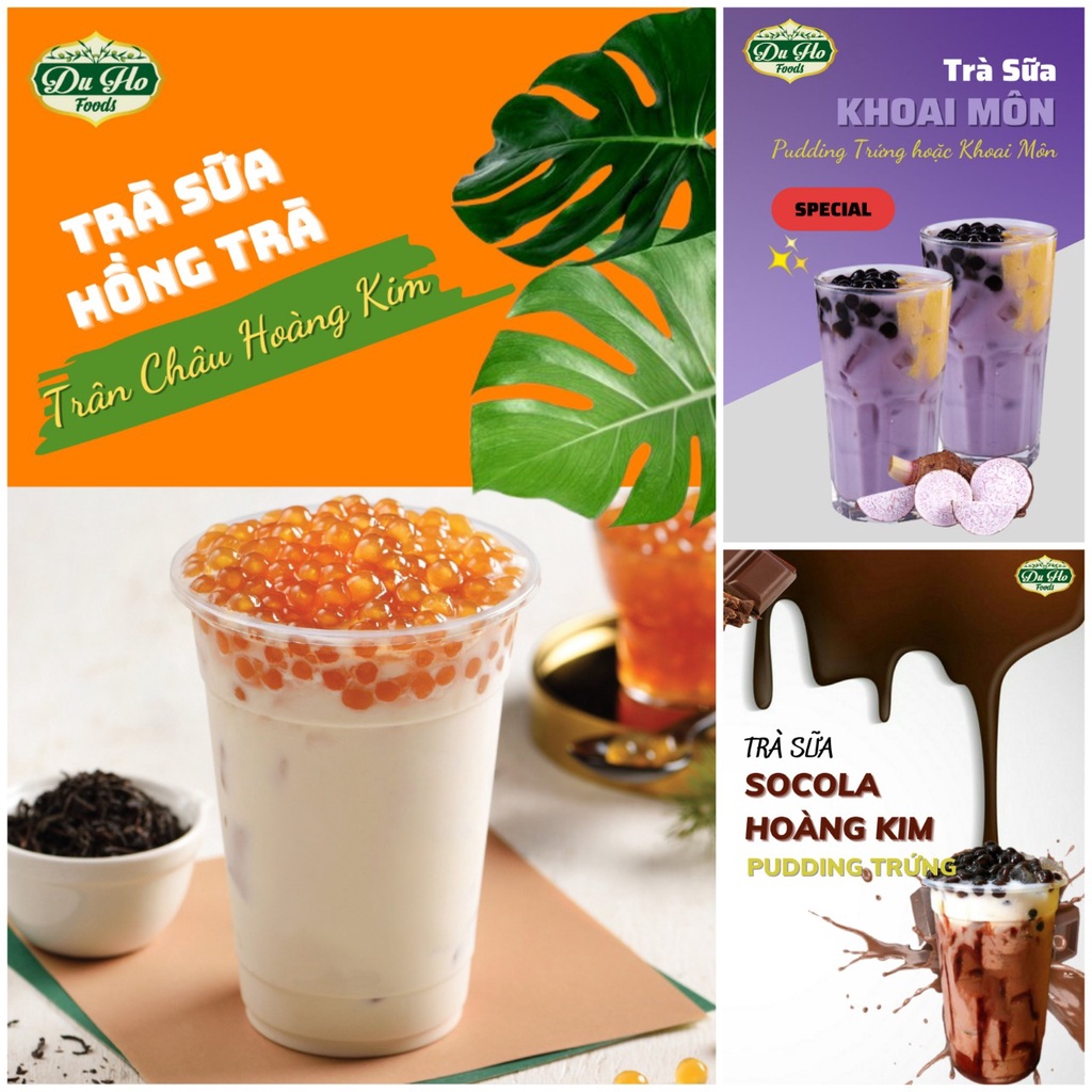 Vị Mới DuHo- Sét Trà Sữa Khoai Môn, Hồng Trà Hoàng Kim, Socola Hoàng Kim (Pudding trứng, khoai môn, trân châu hoàng kim)