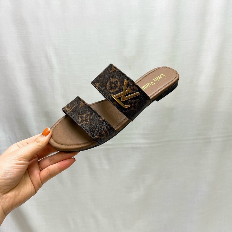 Dép lê nữ 2 quai ngang da lì cao cấp