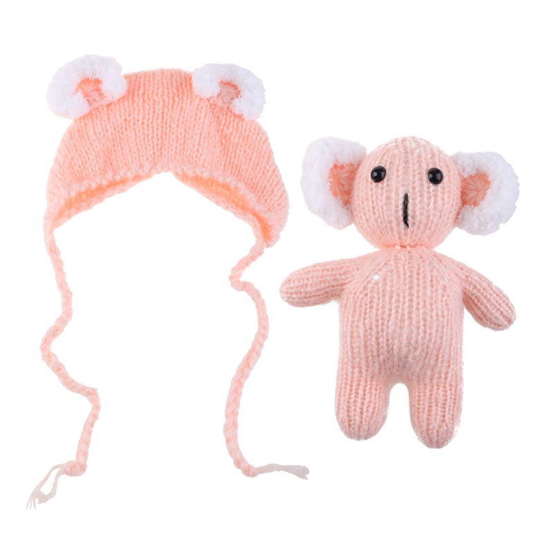 Bộ 2 Mũ Beanie Kèm Gấu Koala Nhồi Bông Dệt Kim Dùng Làm Phụ Kiện Chụp Ảnh Cho Bé Sơ Sinh