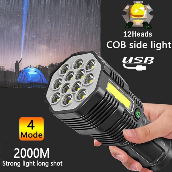 Đèn Pin Siêu Sáng 12 Lõi/ USB 4 Chế Độ Tiện Dụng