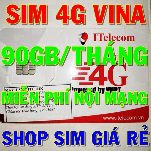 MB28 Sim Itelecom mạng sim 4G Vinaphone gói 3GB/ngày (90GB/tháng) + Miễn phí gọi nội mạng Vina 4g 2