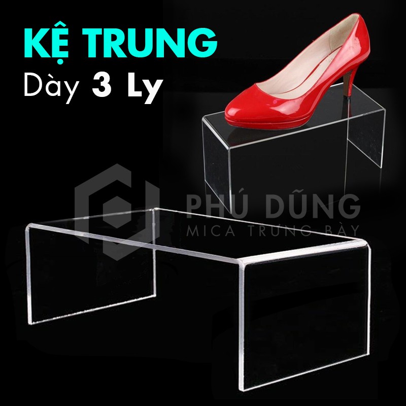 Kệ Mica CỠ TRUNG CHỮ U TRONG SUỐT Trưng Bày Bóp Ví , Giầy & Phụ Kiện- Dày 3 ly