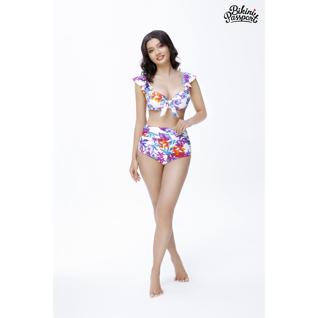 Bộ đồ bơi NỮ BIKINI PASSPORT kiểu Bikini lưng cao nhún, áo có nơ - Floral - BS311_FLO