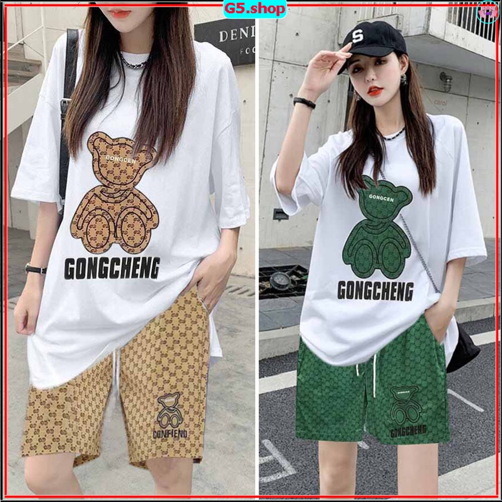 Bộ Thể Thao Mặc Nhà Đi Chơi - Nguyên Sét Đồ Quần Áo Đùi Cọc Tay Nữ Họa Tiết Gấu Mới Đẹp Mát Rộng Thoải Mái