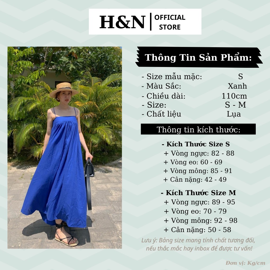 Váy maxi 2 dây thiết kế, váy đi biển 2 dây sang chảnh, màu xanh than tôn da - H&N Store | BigBuy360 - bigbuy360.vn