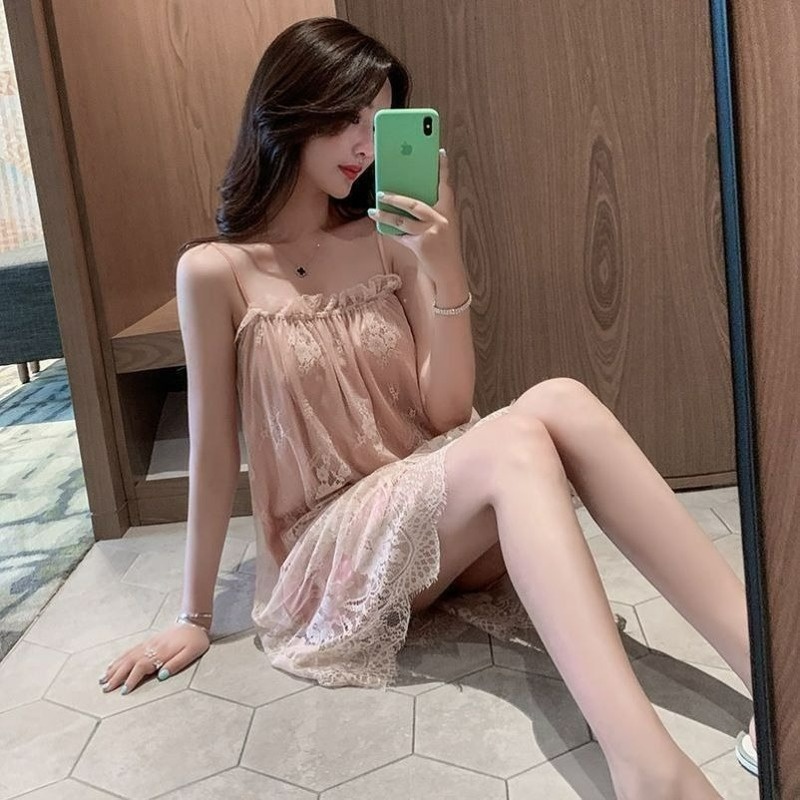 Đồ ngủ Vải Lụa Lạnh Phối Lưới Cỡ Lớn Thời Trang Mùa Hè Quyến Rũ Cho Nữ