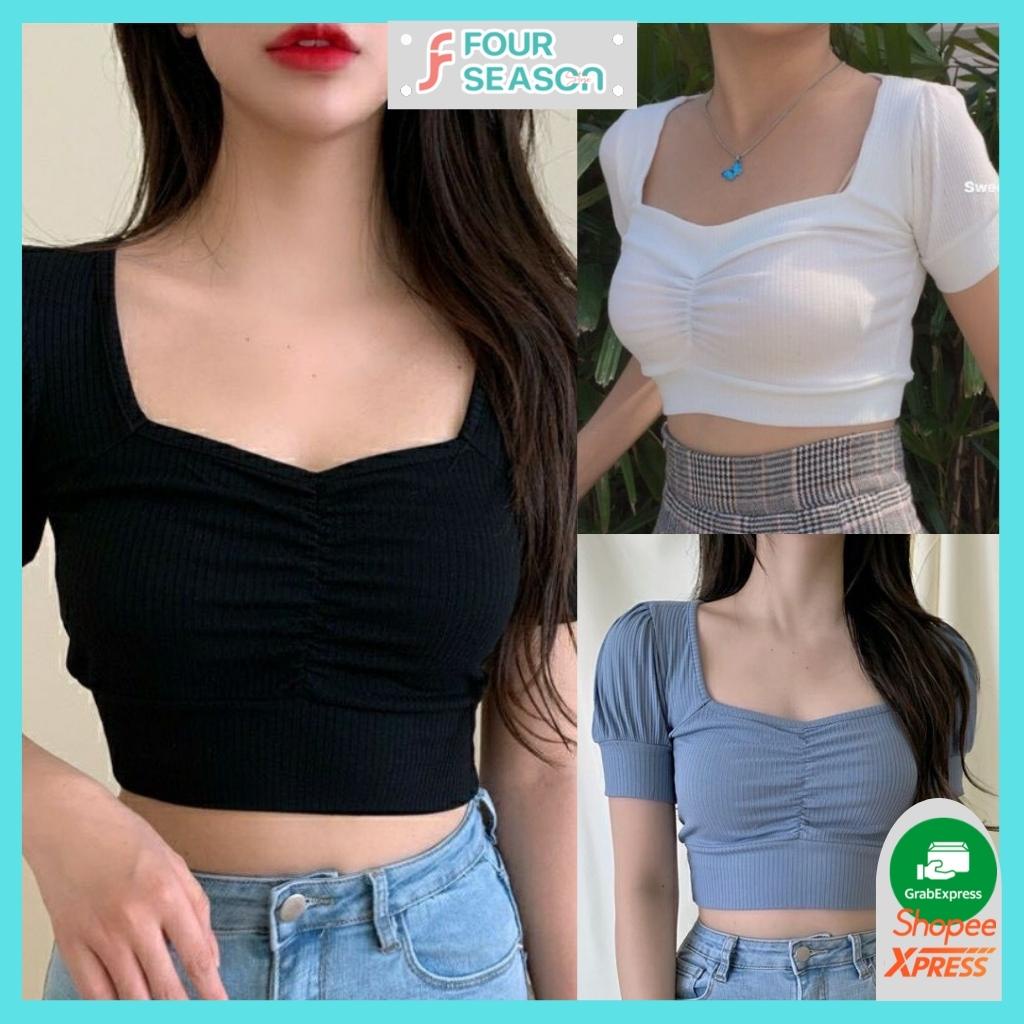 Áo croptop nữ tay phồng cổ vuông ,nhún ngược chất vải tốt mịn màn chất lượng ACT05 4S