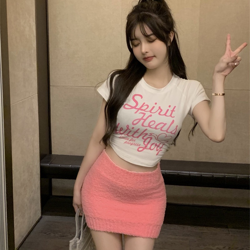 Áo Thun Tay Ngắn Hở Rốn Dễ Thương Dành Cho Nữ