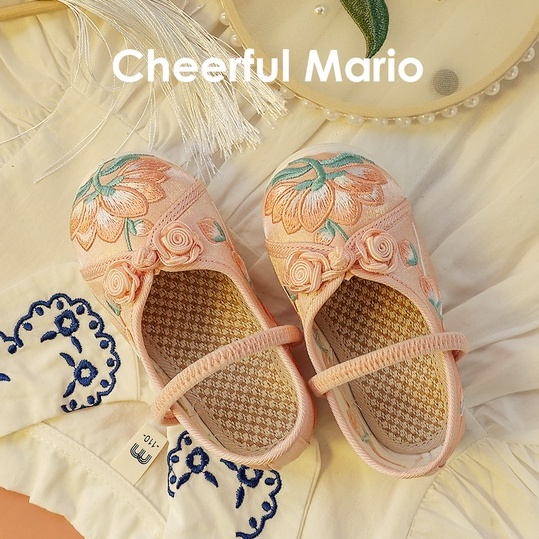 Giày búp bê CHEERFUL MARIO thêu họa tiết phong cách Bắc Kinh cổ điển thời trang cho bé gái