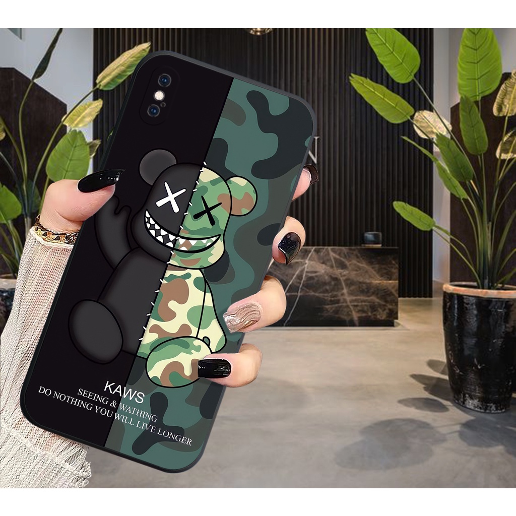 Ốp điện thoại iphone 6/6s/6 plus/7/7 plus/8/8plus/X/XS/XSmax/XR viền vuông có cạnh bảo vệ camera, in hình gấu Bearbrick