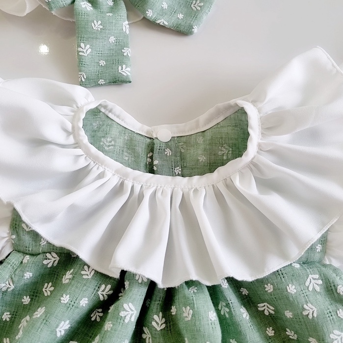 Bodysuit áo liền thân xanh kèm nón thiết kế cao cấp cho bé gái sơ sinh - Riokids BD12