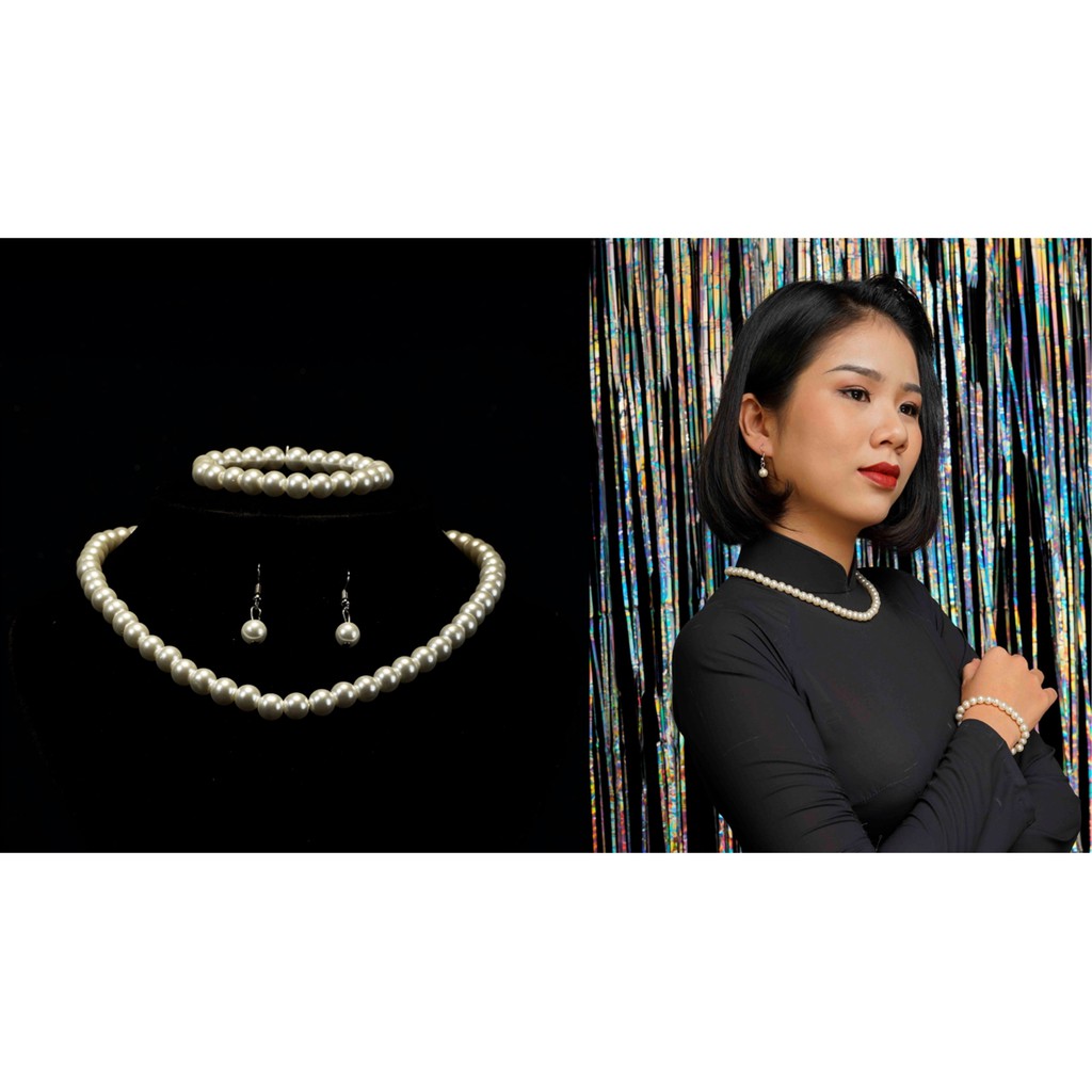 Bộ trang sức ngọc trai nhân tạo sang trọng thanh lịch dành cho nữ