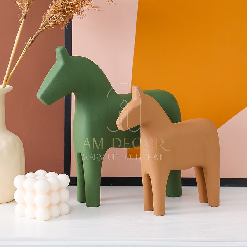 Tượng Ngựa gỗ Morandi màu sắc decor trang trí sân vườn, phòng khách, bàn cafe sang trọng - AM Decor