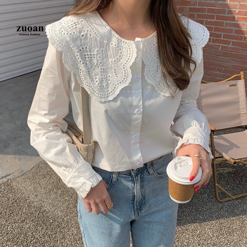 SUXI Áo Sơ Mi Tay Dài Thêu Hoa Thời Trang Retro Cho Nữ