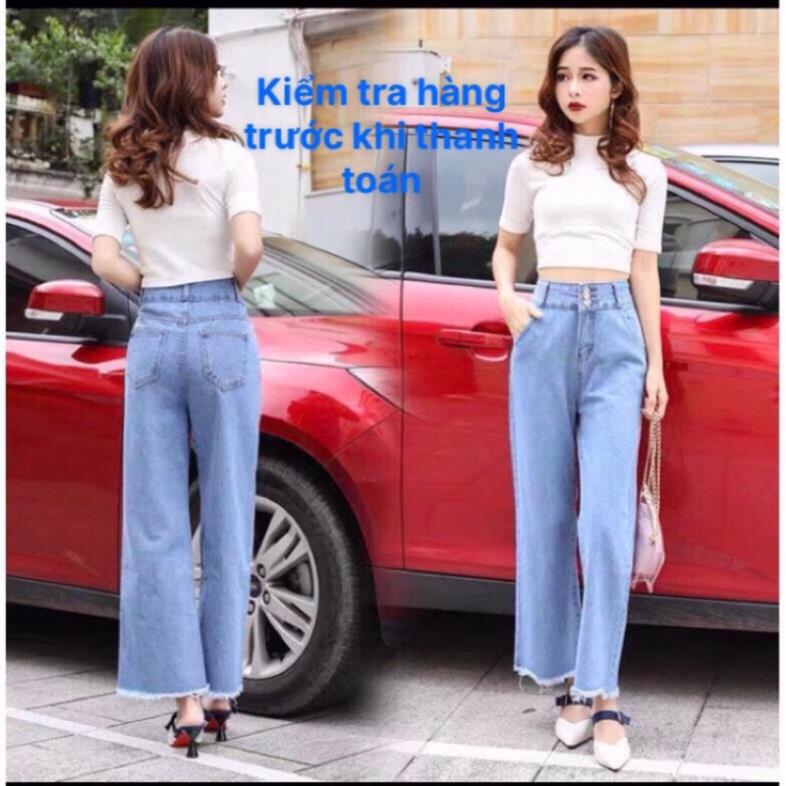 Quần jean bò ống rộng suông xuông nữ jeans cạp cao phong cách Hàn Quốc sành điệu style năm 2021