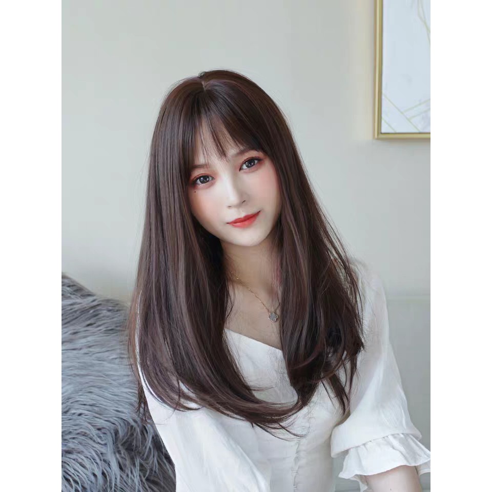 Tóc giả nữ nguyên đầu cup lửng, tóc giả bộ cả đầu mái thưa hàn quốc