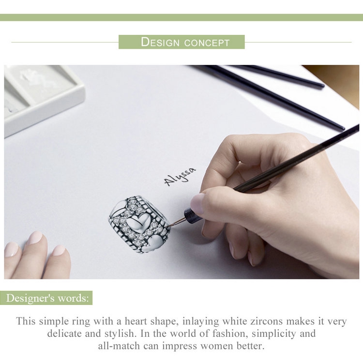 Hạt Bamoer SCC798 hình trái tim bằng bạc 925 đính đá CZ làm trang sức DIY cho nữ