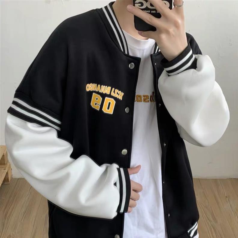 Áo bomber khoác 09 UNISEX MAX RẺ chất nỉ cao cấp, áo khoác nỉ phối tay trắng