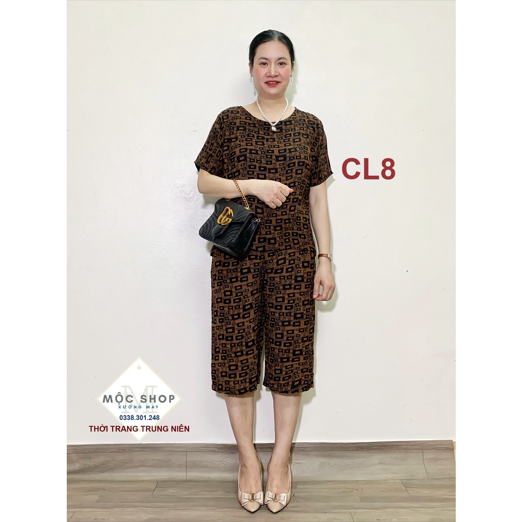Đồ bộ trung niên Tay cộc quần lửng Vải cát lụa hàn châu