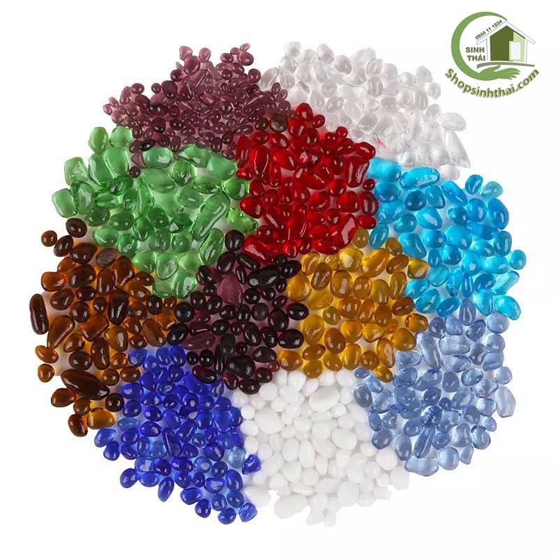 Sỏi thủy tinh, đá nhiều màu trang trí bể cá, sân vườn, tiểu cảnh, chậu cây - Giao màu ngẫu nhiên