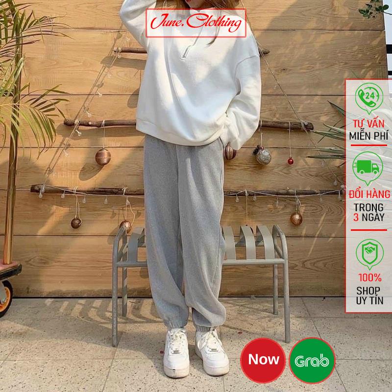 Quần nỉ tăm bông nữ J898 kiểu dáng jogger phong cách Hàn Quốc siêu mềm mịn
