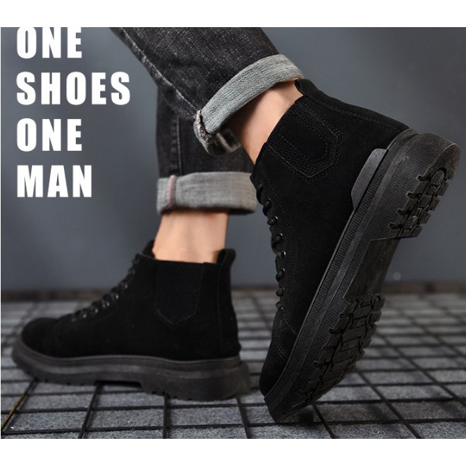 [TRỢ SHIP_ÊM CHÂN] Giày boot nam cổ thấp combat boots da lộn trơn chống trượt, hàng Quảng Châu SM008