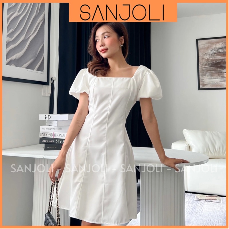 Đầm Dự Tiệc SANJOLI Váy Công Sở Ôm Dáng Sang Chảnh Cổ Vuông Tay Phồng Dáng Xòe Thiết Kế Hàn Quốc Cao Cấp Trẻ Trung VDE06