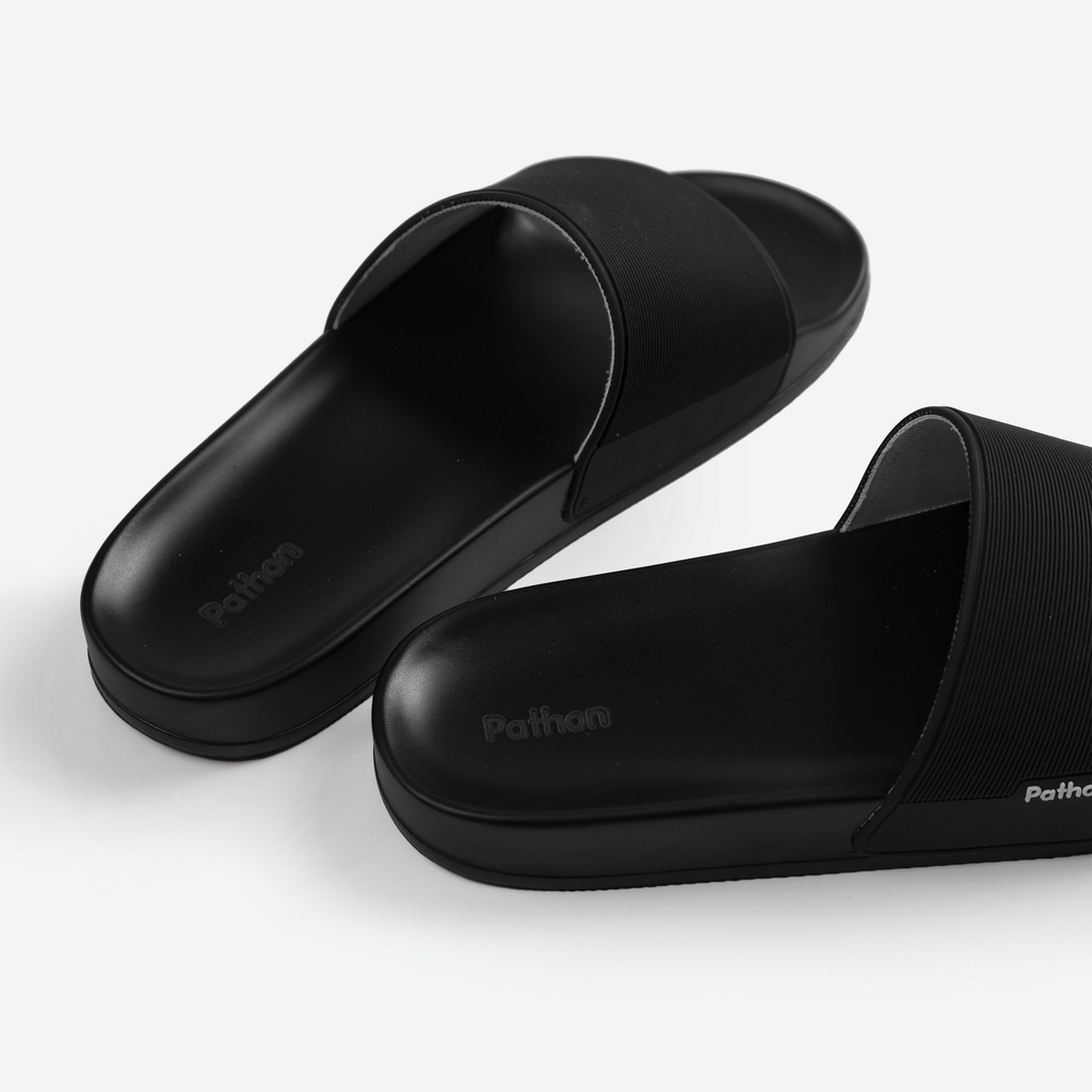 Dép nam nữ quai ngang slipper Pathon quai PVC và đế PU đen quai đen SD23 (Đã nâng cấp qua mẫu đế nhám)