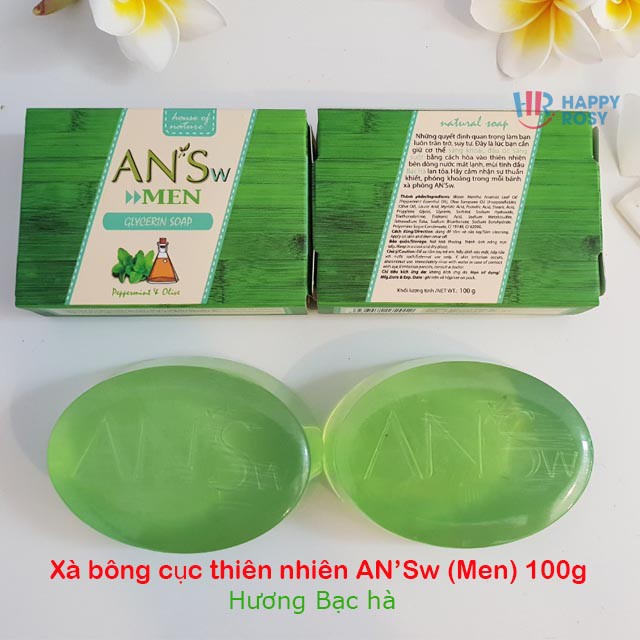 Combo 2 xà bông cục thiên nhiên AN'Sw 100g (Men) Bạch Đàn Chanh, Bạc Hà