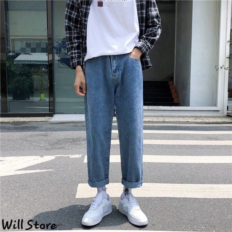 Quần Jeans Baggy ống xuông, rộng unisex WILL xanh bạc hottrend hàn quốc 2021