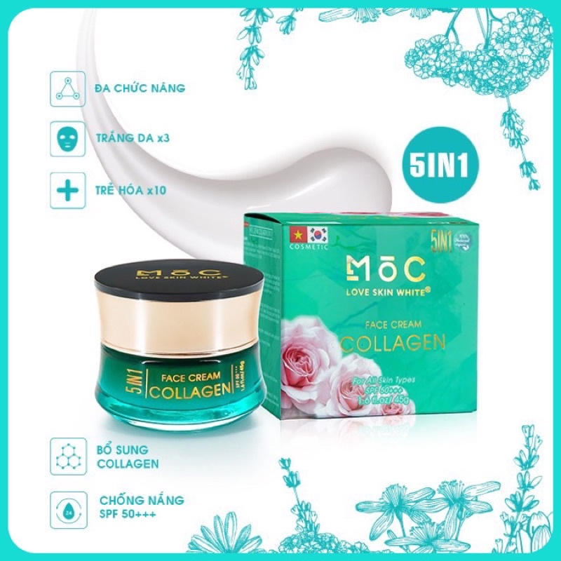 Kem Dưỡng Collagen 5 In 1 MOC Love Skin White 45g [ Giảm Nám - Tàn Nhang - Tăng Sinh Collagen - Giữ Ẩm ]