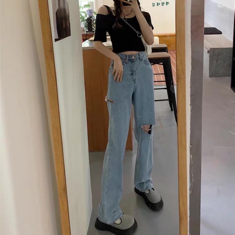 QUẦN LUNA JEANS SUÔNG RÁCH XẺ