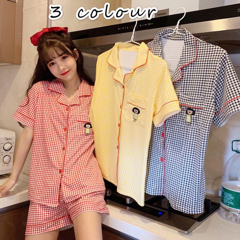 Bộ pajama tay ngắn họa tiết caro xinh xắn dành cho nữ