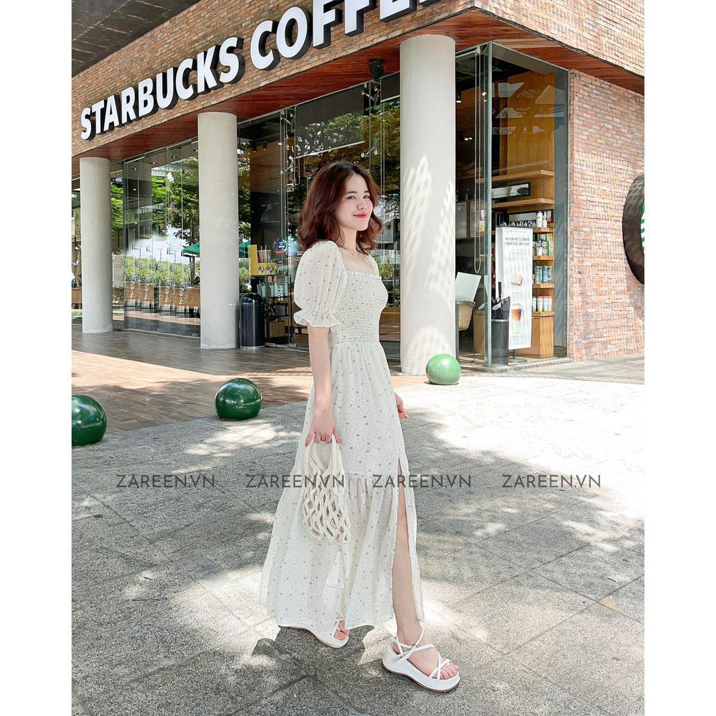 ZAREEN | ĐẦM HOA ĐUÔI CÁ XẺ ĐÙI ZAREEN DAX50 - TRẮNG HOA XANH