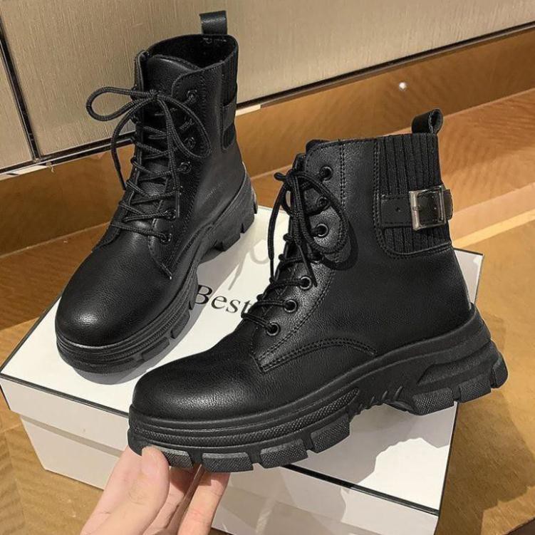 Giày Boot Nữ, Giày Boot Cổ Thấp Gót Cao 3-4 Cm Siêu Đẹp Da Mềm Hai Màu Đen - Kem Trắng Hàng Cao Cấp Dạng Boot Martin | BigBuy360 - bigbuy360.vn