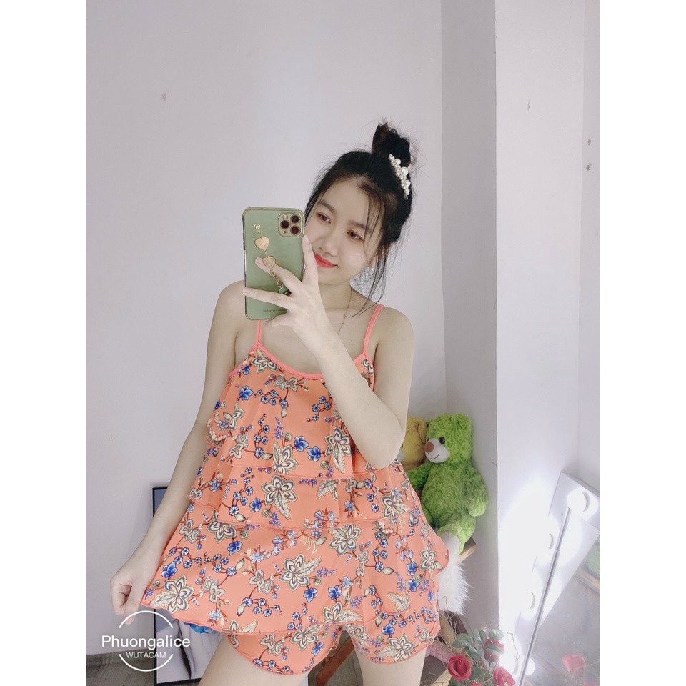 Đồ bộ mặc nhà áo 2 dây quần đùi  đồ ngủ nữ dễ thương hè mặc mát.