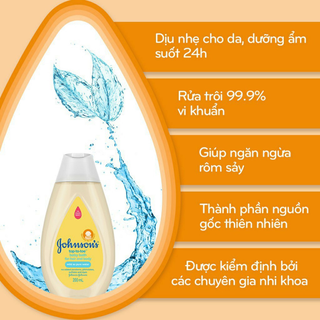 Sữa tắm gội toàn thân Johnson's ® Top-To-Toe™ Hair & Body Baby Bath 500ml