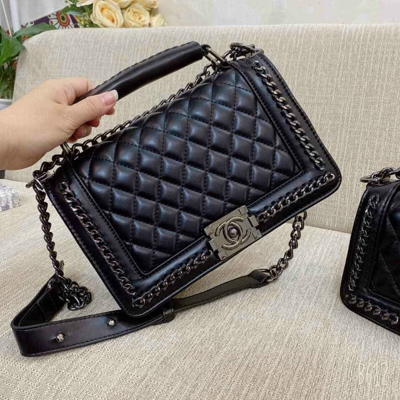Túi xách cha/nel boy viền xích hàng qc size 20,25cm ảnh thật