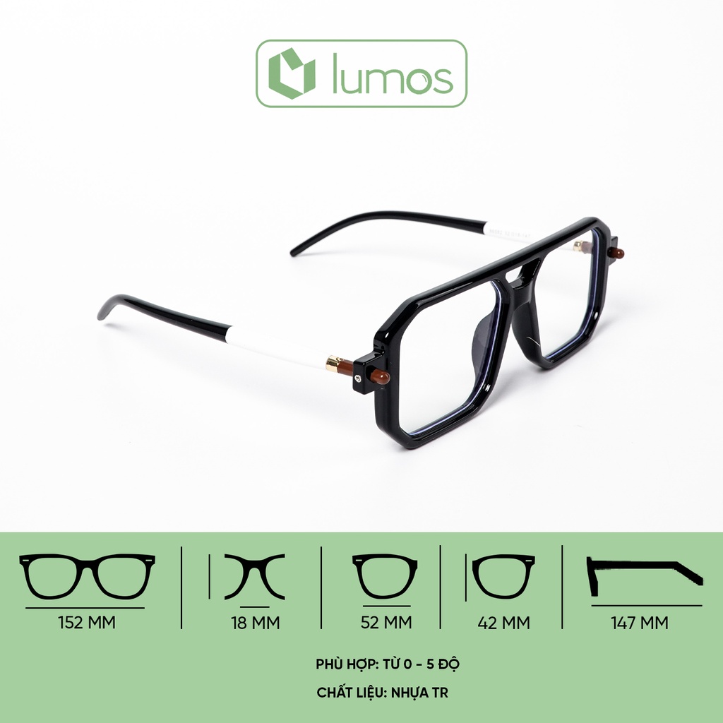 Gọng kính cận vuông nam nữ Kuboraum thời trang Hot trend 2022 Lumos 86582