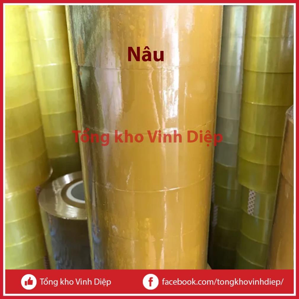 01 cuộn băng dính băng keo lõi giấy 5ly 5mm đủ 3 màu vàng chanh, trong suốt, nâu