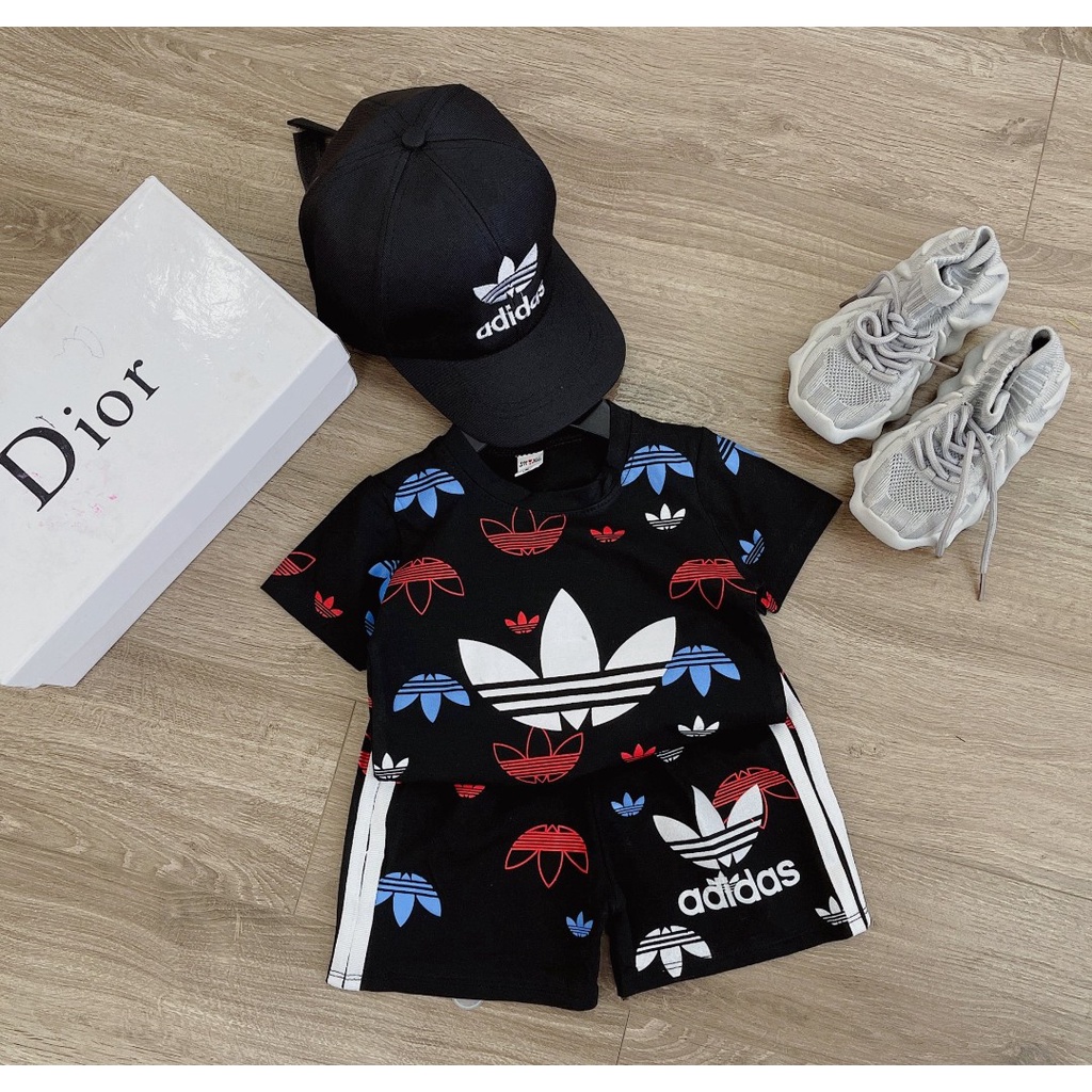 Xả hàng, Bộ cộc tay bé trai, bộ ba lá in tràn TẶNG KÈM MŨ cho bé