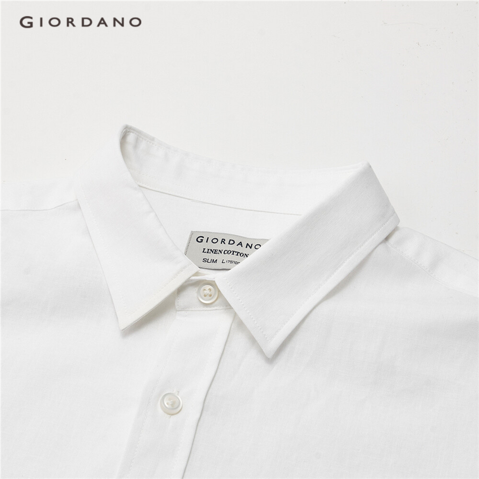 Áo sơ mi GIORDANO 01041480 tay ngắn vải cotton lanh cho nam