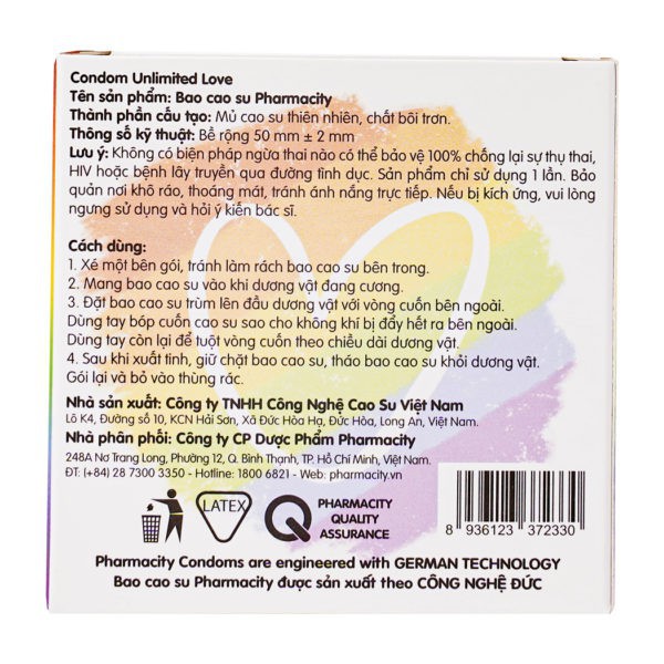 Bao Cao Su Pharmacity Unlimited Love (3 cái/hộp)