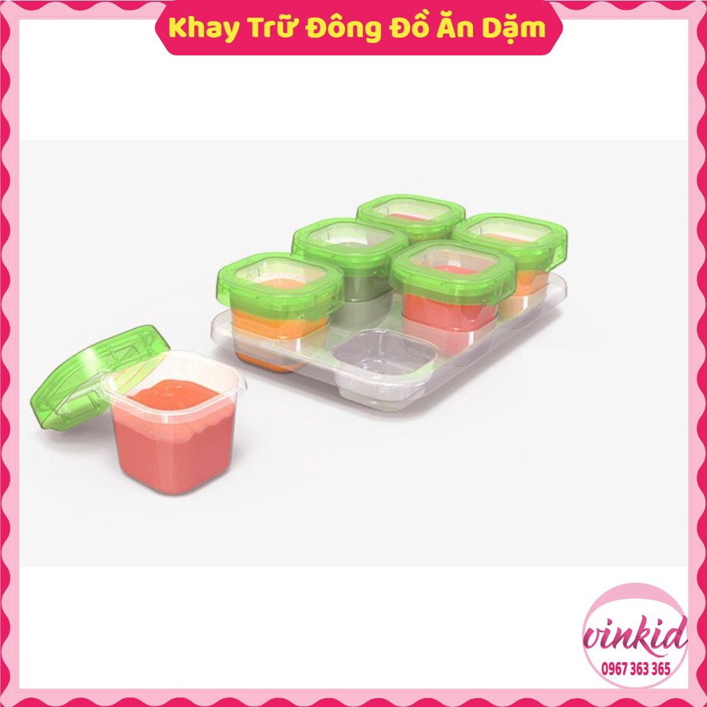 Combo 6 hộp đựng đồ ăn dặm cho bé dung tích 60-120ml làm hộp trữ đông thức ăn có nắp đậy kín an toàn tiện lợi VINKID